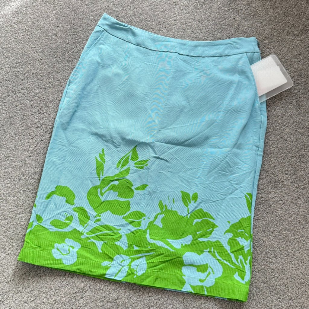 Essentiel Antwerp Baby Blue Green Floral Pencil Skirt Cotton Spring Summer Us 8